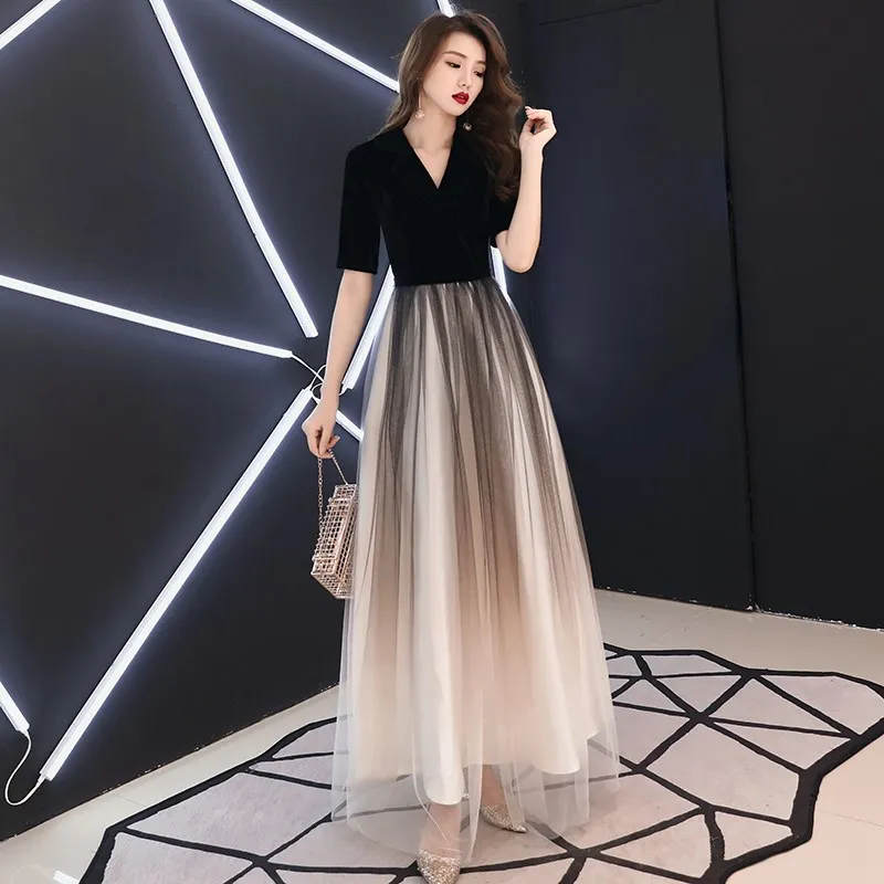 

Black Long Evening Dresses Long 2020 Style Sexy Burgundy A-line Deep V-neck Velvet Special Occasion Party Gowns LF162