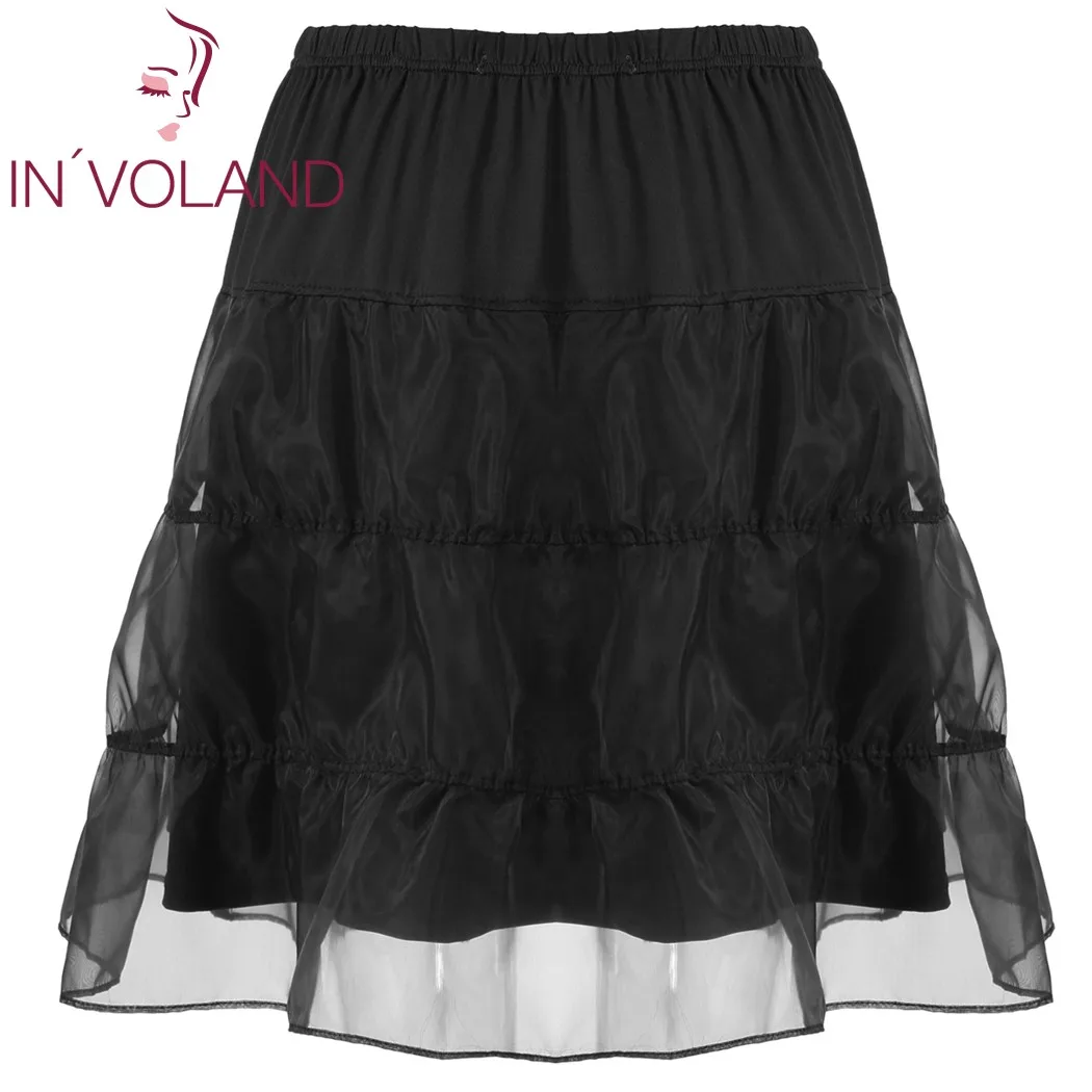 IN'VOLAND Women Skirt Plus Size Organza Patchwork Elastic Band Casual Flared Lady A-Line Tiered Beach Skater | Женская одежда