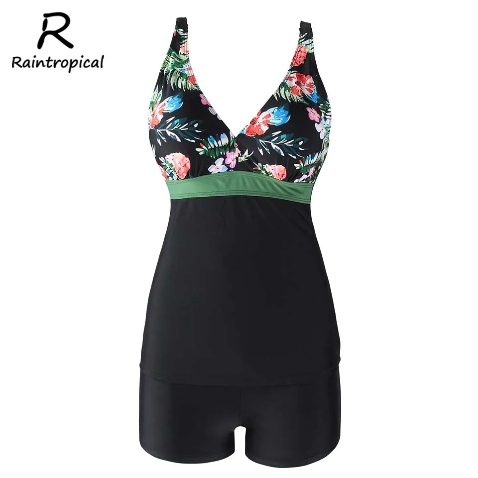 Raintropical Push Up Print Bottom Bathing Suits Tankini Strappy Swimwear Sexy Women Swimsuit Plus Size Swim Wear | Спорт и