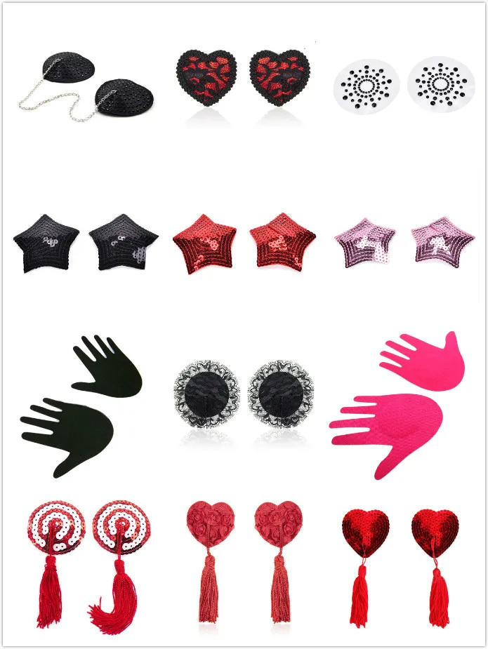 

1Pair Women Sexy Sequin Nipple Covers With Tassels Heart Shape Nipple Stickers Pasties Sex Product Chest Stickers
