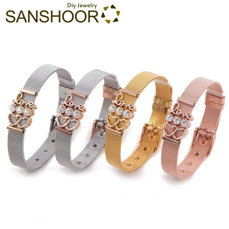 Модный браслет SANSHOOR Love Keeper с блестящим рисунком двойного сердца подвеска