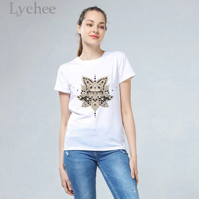 Женские футболки Lychee с принтом Харадзюку топы круглым вырезом и коротким рукавом