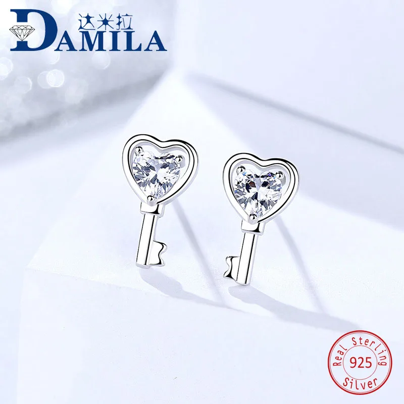 

Crystal Key 925 sterling silver earings for women Silver S925 jewelry stud earrings cubic zirconia stone earing for female girl