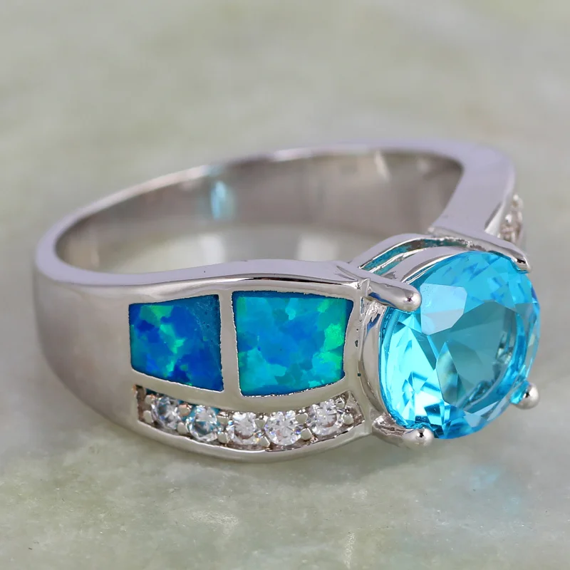 

Jewelry wedding rings Party Jewelry Blue Opal silver color Rings for women size 5 6 7 8 9 R498
