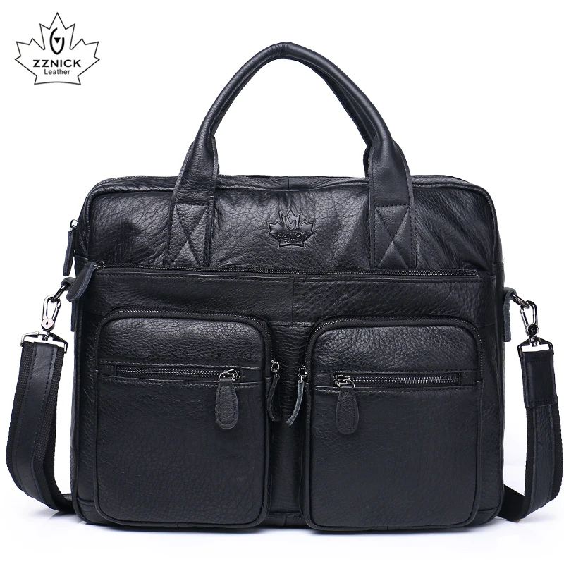 Men's Briefcase Tote Genuine leather men messenger bags travel laptop bag business Leather shoulder laptop bag men bag ZZNICK