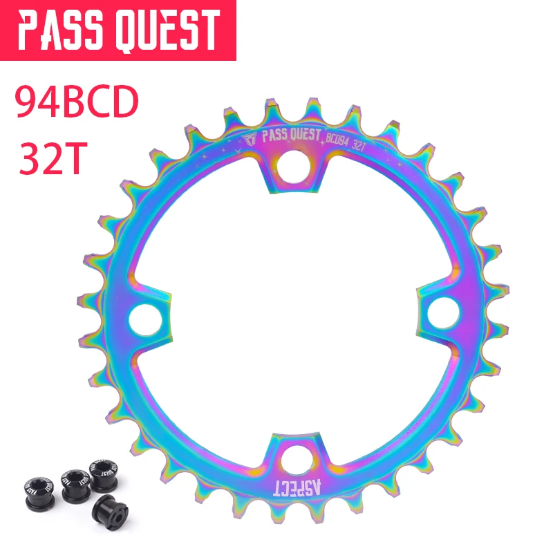 Pass quest Mountain Bicycle Titanium plating Chainwheel Chainring BCD94 Narrow Wide 32T/34T/36T/38T/40T MTB Bike Chain Wheel | Спорт и