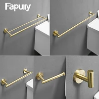 fapully brushed gold bathroom accessories set t shaped designed toilet paper holder toilet brush holder wall mounted hardware