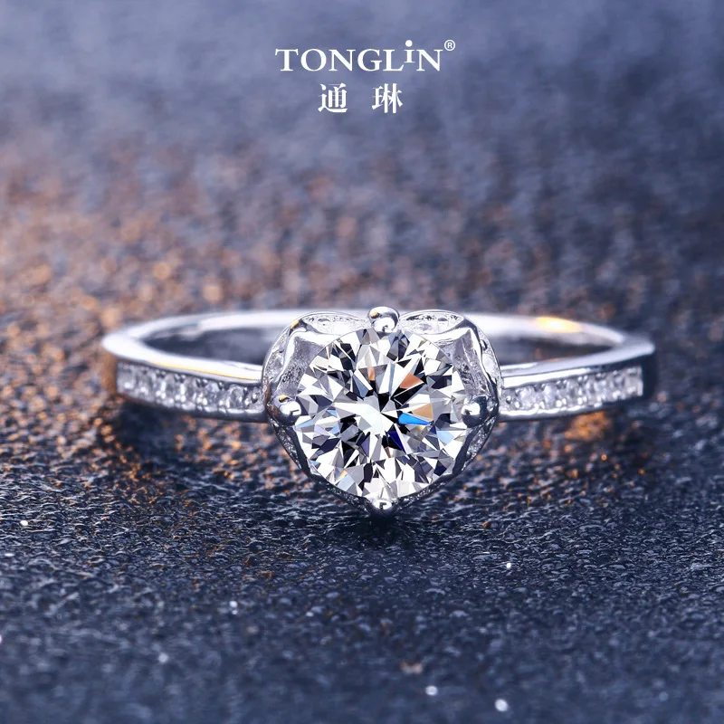 TONGLiN 925 пробы Серебряное Сверкающее кольцо на палец с кубическим цирконием в