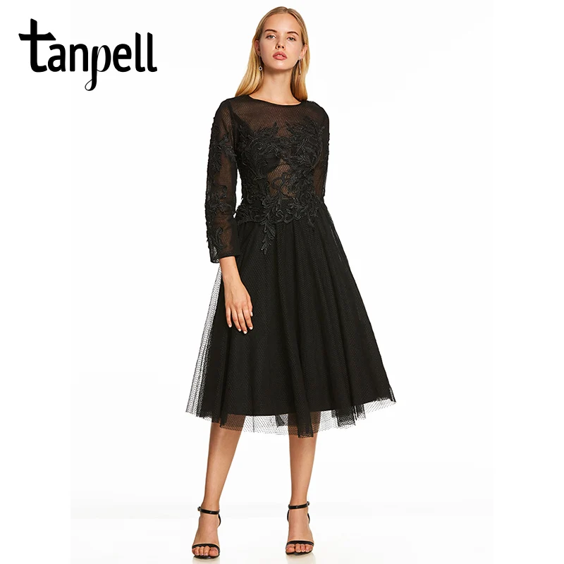 black Tanpell a line коктейльное платье черное платье с круглым вырезом и длинными рукавами чай Длина платье дешевые леди вечерние вечер встречи выпускников длинное вечернее платье Короткие коктейльные платья - Цвет: black