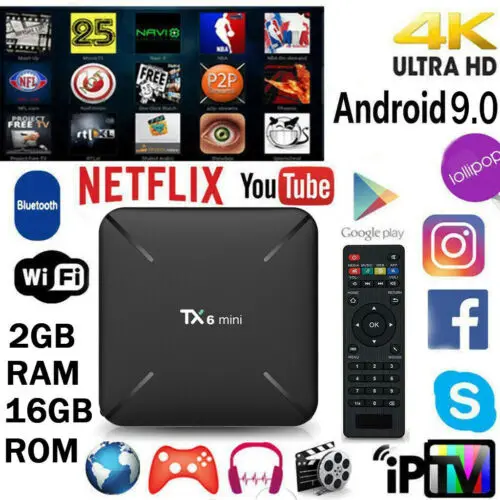 TX6 Смарт Мини ТВ коробка Android 9 0 четырехъядерный WiFi HD 2 ГБ + 16 4K медиаплеер