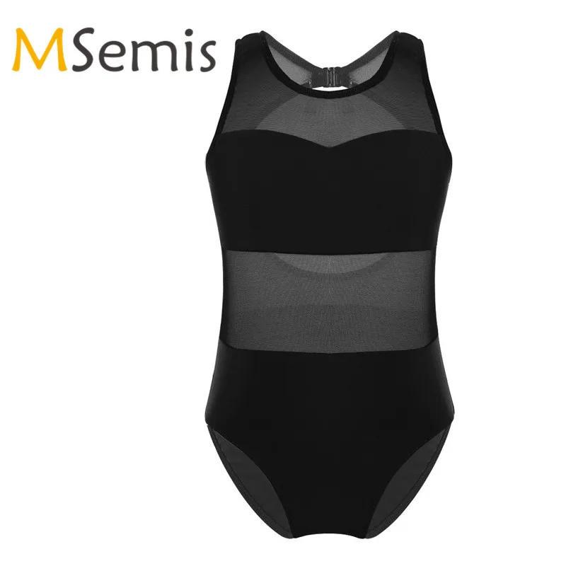 Детское балетное платье для девочек гимнастическое трико Сетчатое без рукавов с