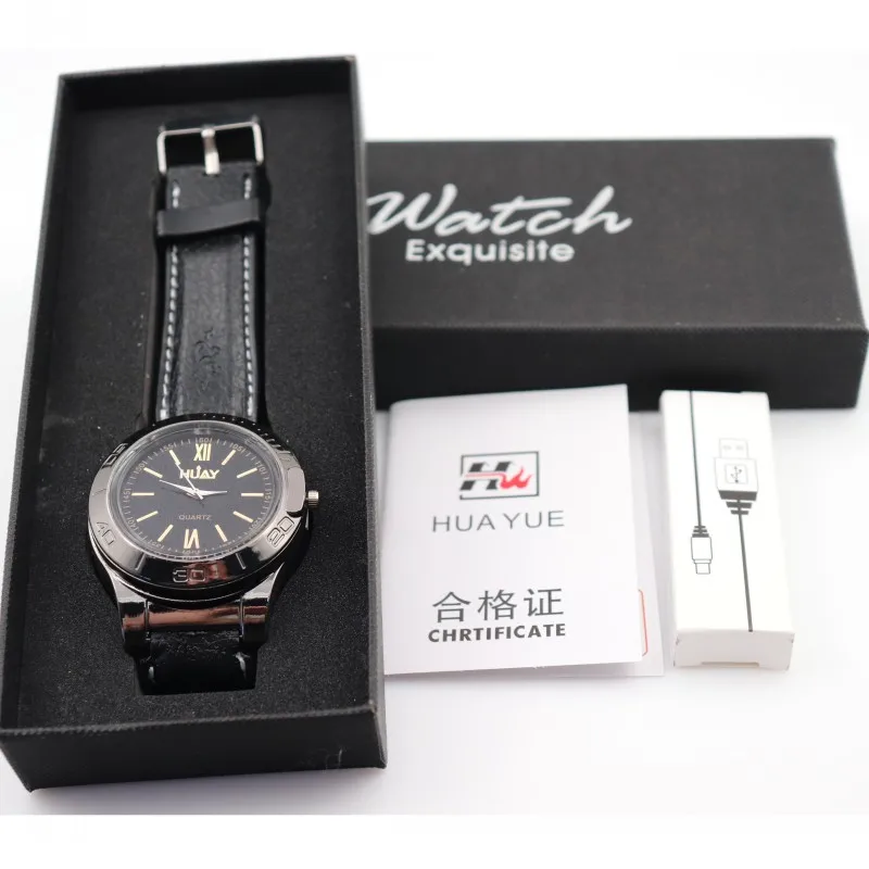 

Cigarette Lighter Watch men Quartz watches USB Rechargeable casual Flameless Creativity Lighter clock male gift F776