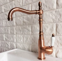 antique red copper faucet ceramic single handle bathroom faucet cold and hot water mixer washbasin faucets wnf419