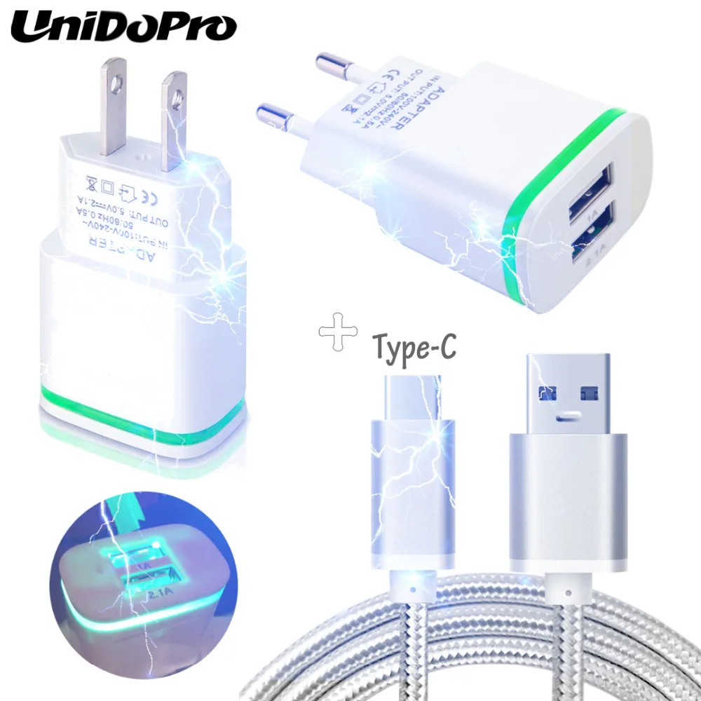 Unidopro 2-Порты и разъёмы USB вилка Европа/США стены Зарядное устройство адаптер для Asus ZenFone V V520KL ZE520KL Z017D зарядное устройство+ Тип C зарядный кабель