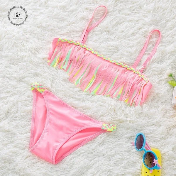 L&ampZ Cutie Girls' Tassels Bikini Set Kids' Bathing Suit Free Shipping |