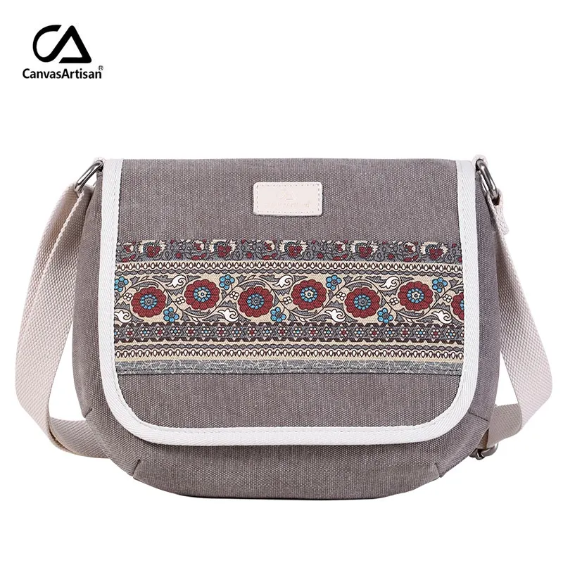 Canvasartisan new women shoulder bag floral casual messenger bag vintage cotton canvas bags female small travel crossbody bag - Цвет: LIGHT GRAY