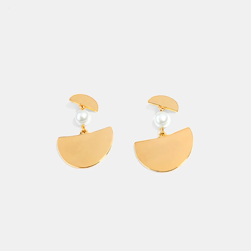 European And American Creative Semi-Circle Gold Color Earrings Women's Clothing Accessories Temperament Imitation Pearl Drop Ear |