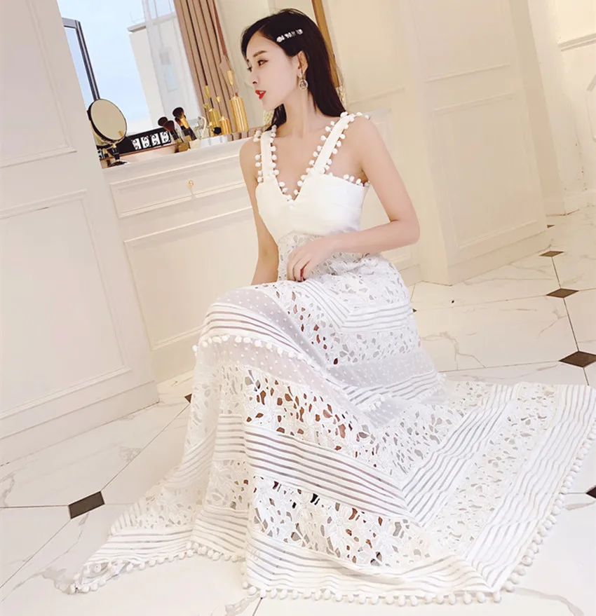 picture color HAMALIEL женское асимметричное длинное праздничное платье подиумное Летнее белое лоскутное кружевное бальное платье сексуальное открытое платье с лямкой на шее - Цвет: picture color