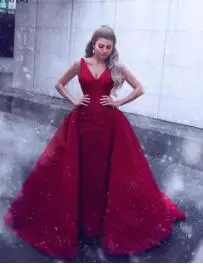 Same as picture Саудовская Арабская кружевная Русалка бордовое вечернее платье съемный шлейф v-образный вырез Кафтан Дубай Выпускные вечерние платья Свадебные платья - Цвет: Same as picture