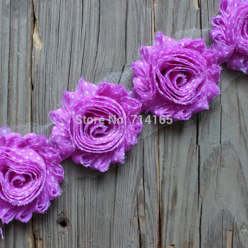 1 ярд DIY печать потертый цветок шифон потертая Роза отделка волос