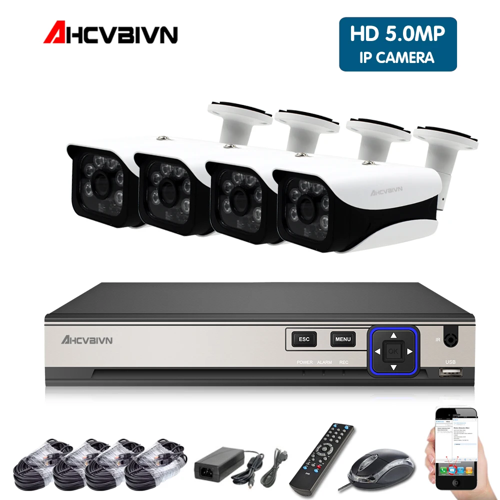 4CH 5MP CCTV Камера Системы NVR набор на открытом воздухе безопасности 4x5 Мп POE IP Камера P2P IR-CUT домашние видеонаблюдения Системы набор