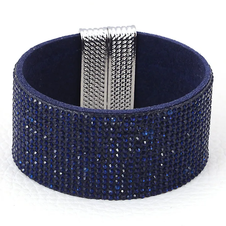 Магнитный браслет с кристаллами блестящий кожаный B1489|magnetic leather bracelet|leather braceletbling