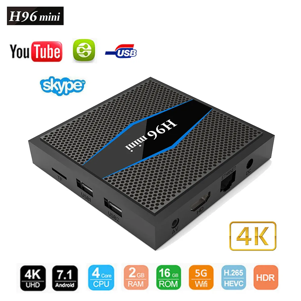 H96 mini Android 7.1 Amlogic S905W Quad Core Smart TV Box 2GB 16GB Support 2.4/5 GHz WiFi 100M LAN Bluetooth 4.0 H.265 4K | Электроника