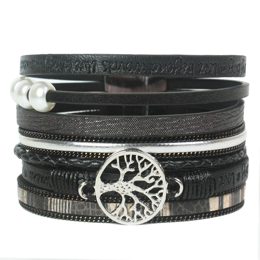 Дерево жизни кожаный браслет для женщин Человек Широкий Многослойные обёрточная