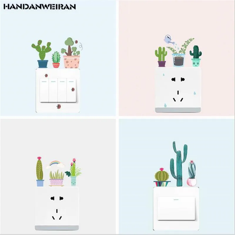 3 шт. Бонсай Кактус Наклейка на стену для выключателя наклейки гостиной украшения