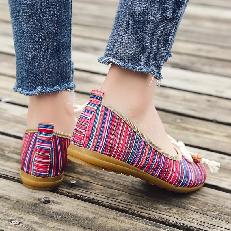 

Big size Comfortable mother women shoes 2021 New Hemp Flats Women Basic Gingham Round Toe Slip On Flat Shoes Butterfly-knot
