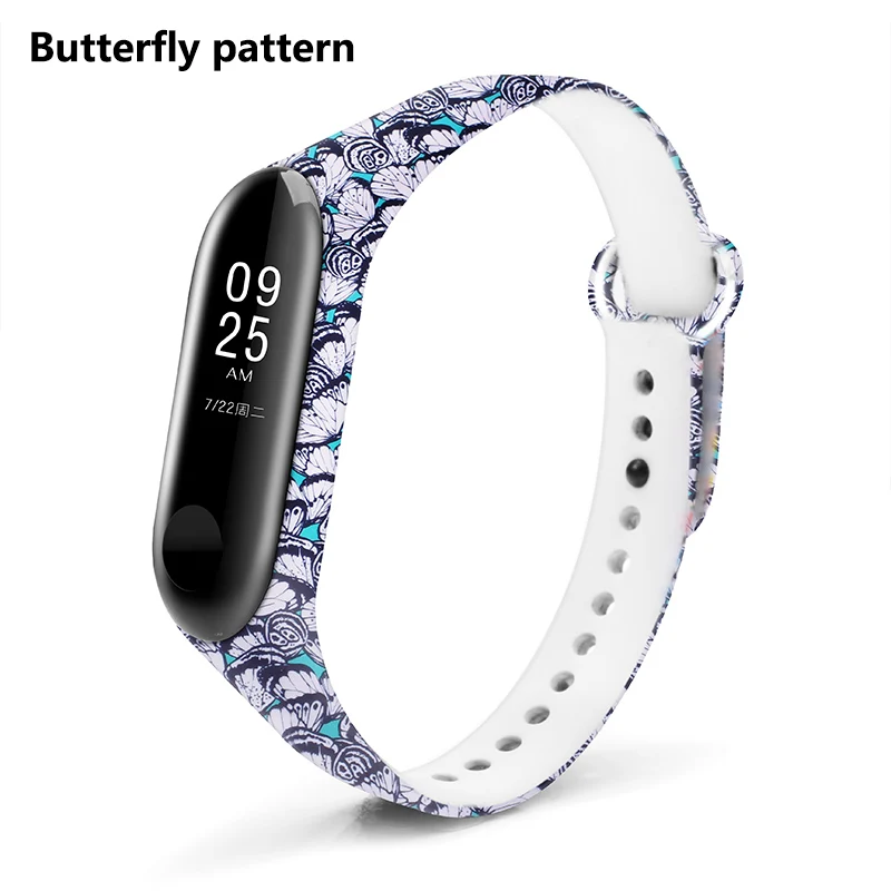 BOORUI mi band, 3 ремешка, силиконовый браслет с разнообразными цветами, браслет mi band, 3 ремешка, модный спортивный ремешок для xiaomi mi3 - Цвет: Butterfly Pattern