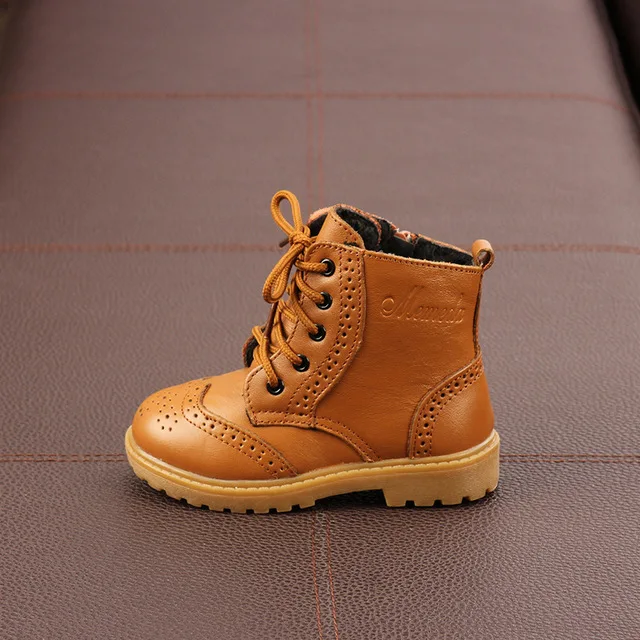 Martin boots brown Детские ботинки; сезон осень-зима; новые кожаные ботинки для больших детей; кожаные ботинки для мальчиков и девочек; бархатные ботинки для школьников - Цвет: Martin boots brown