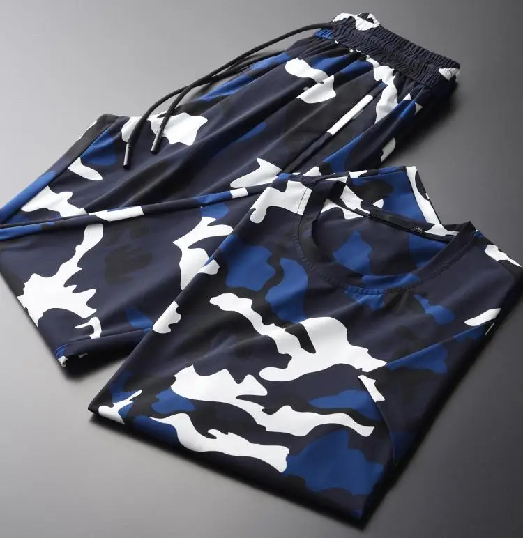 Мужские камуфляжные комплекты Minglu (футболка + брюки) размера плюс 3XL 4XL с коротким