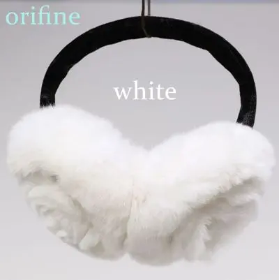 white Новые женские зимние теплые наушники из натурального меха кролика Рекс, модные меховые головные уборы - Цвет: white