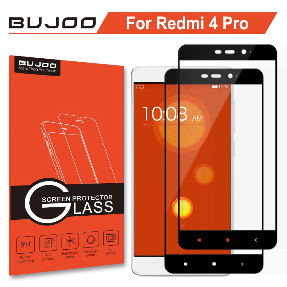

2 Pack 100% Original BUJOO 2.5D 0.3mm 9H Full Cover Screen Protector Tempered Glass For Xiaomi Redmi 4 Pro Xiomi Redmi 4Pro Film