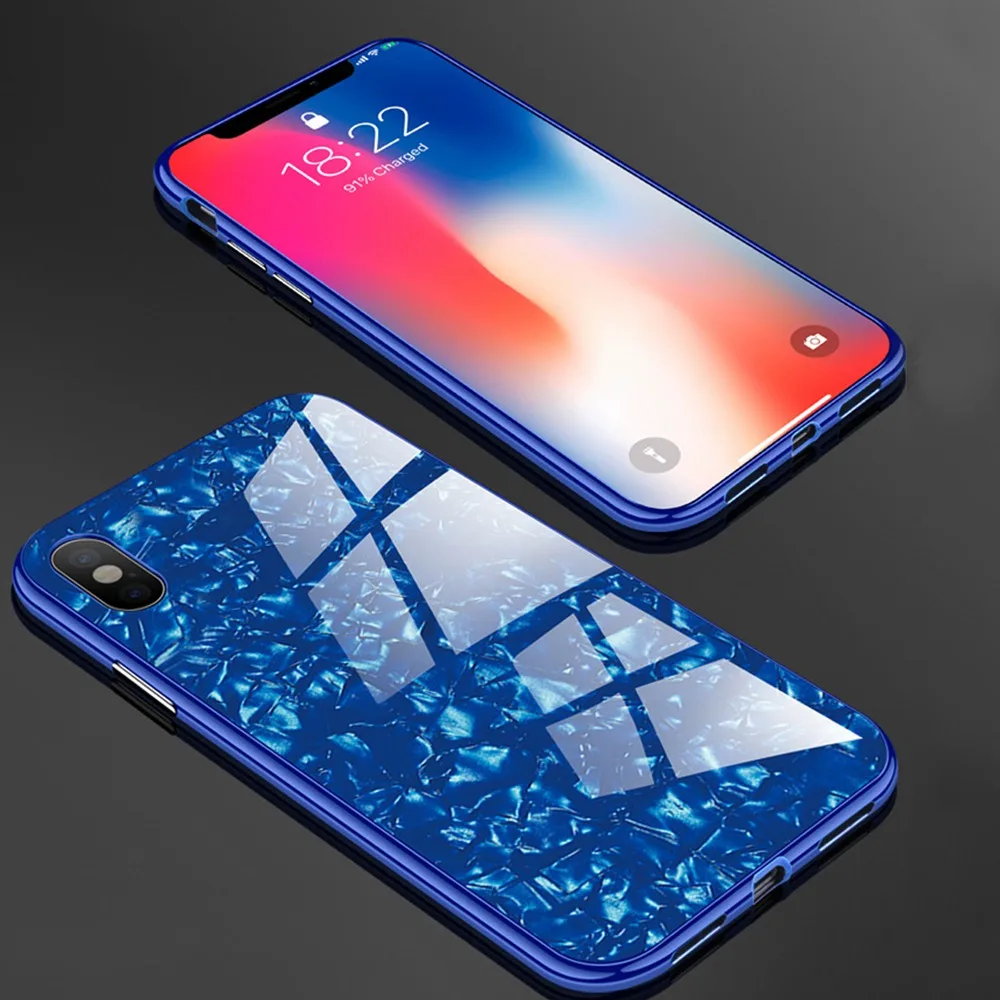 Магнитный мраморный чехол для телефона iPhone XR XS MAX X 8 Plus 7 противоударный Закаленное стекло бампер для iPhone 7 8 6 6S Plus чехол - Цвет: Blue