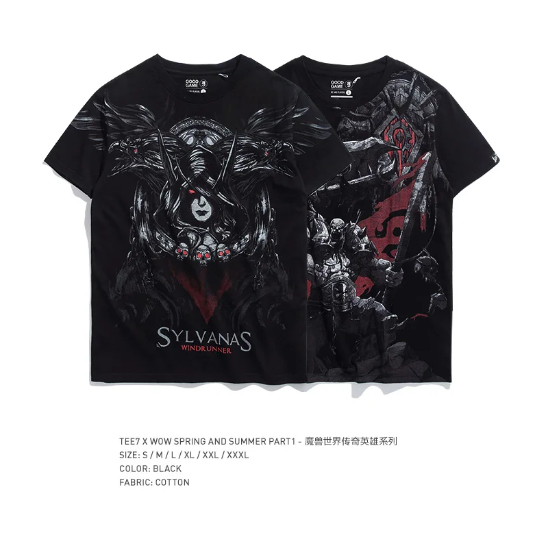 TEE7 мужские повседневные футболки с коротким рукавом, игра WOW Sylvanas Windrunner and medivh, хлопковая модная футболка с принтом, костюм для фитнеса, блузка