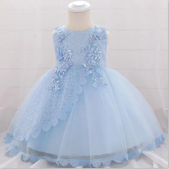 blue Праздничное платье на день рождения для маленьких детей; платье для девочек; платье принцессы с вышитыми цветами для девочек - Цвет: blue