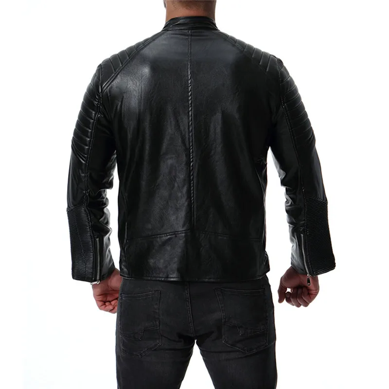 

2018 Autumn Fashion Men's Locomotive Multi-zip Leather Motorcycle Leather jacket Men's Collar Black jacket Size S M L XL XXL