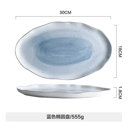 blue Oval disk В европейском стиле Золото керамическая тарелка рис блюдо в стиле вестерн десертная тарелка тарелки обеденные тарелки и тарелки наборы - Цвет: blue Oval disk