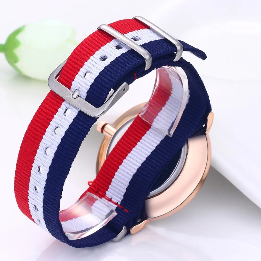 Женские и мужские кварцевые часы простой чехол золотого цвета с нейлоновым