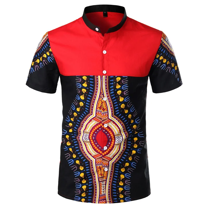 Мужская рубашка в этническом стиле с коротким рукавом Camisa черная из 100% хлопка лето 2019|Повседневные рубашки| |
