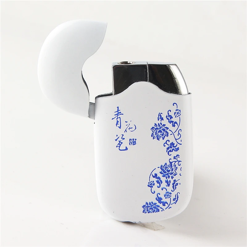 Cigarette Accessories Simple fashion Butane gas metal lighters Blue and white porcelain pattern Windproof torch cigar lighter | Дом и сад