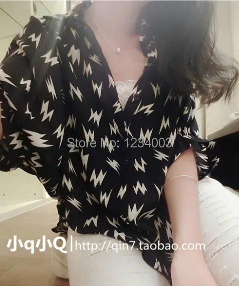 Free shipping 2014 summer new European style bat shirt printing loose casual female Lightning |