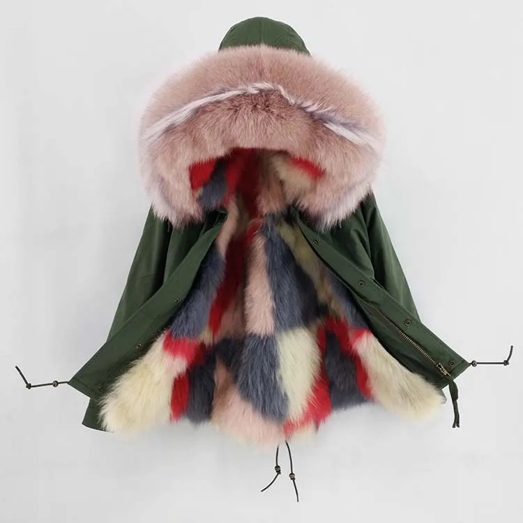 short fox fur 10 Мао Конг натуральный мех пальто зимняя куртка женская длинная парка натуральный мех енота воротник натуральный Лисий Мех бежевый роскошный уличная - Color: short fox fur 10