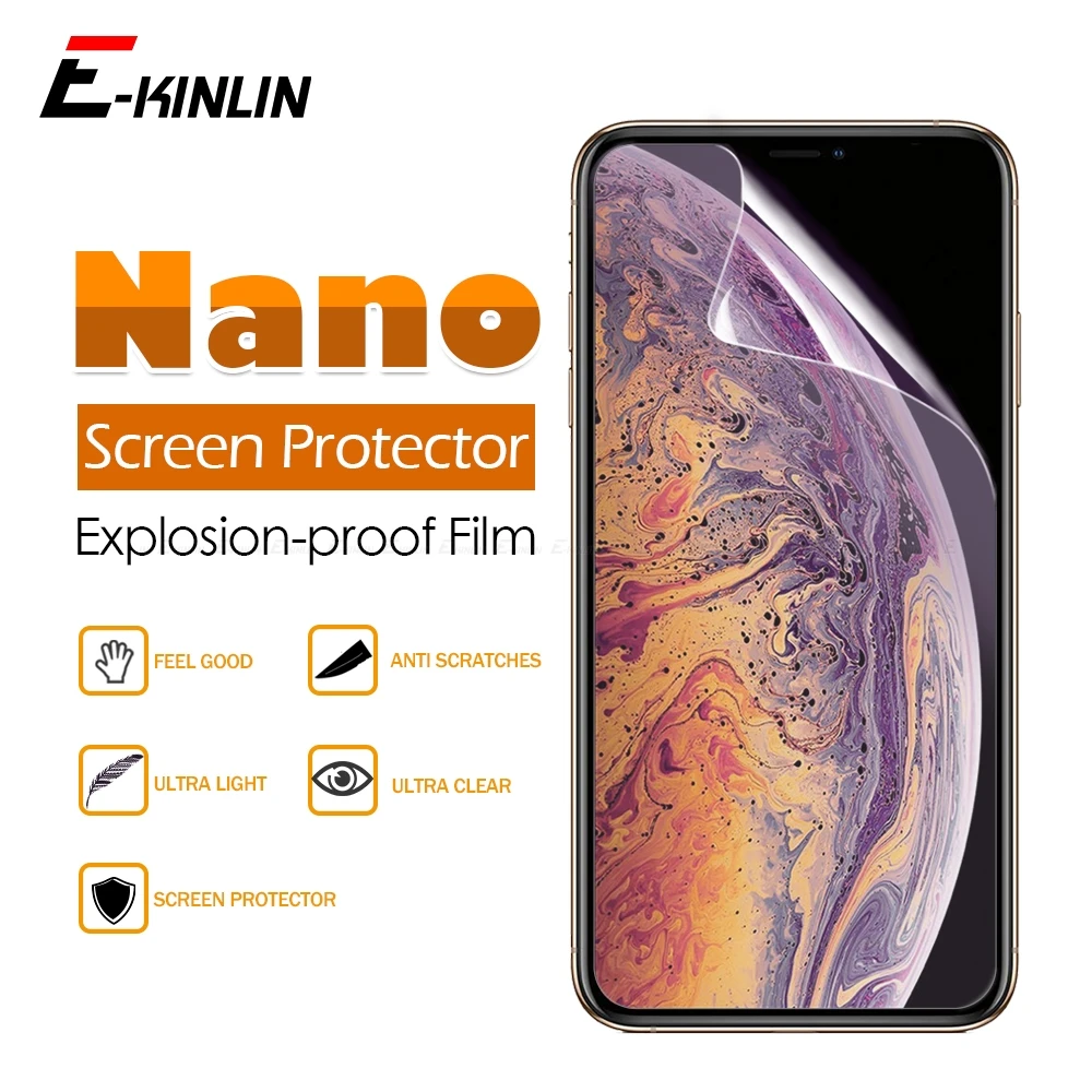 Мягкая Противоударная нано защитная пленка для iPhone 11 Pro XS Max XR X 5 5S 5C SE 6 6S 7 8 Plus прозрачная глянцевая Защитная пленка для экрана