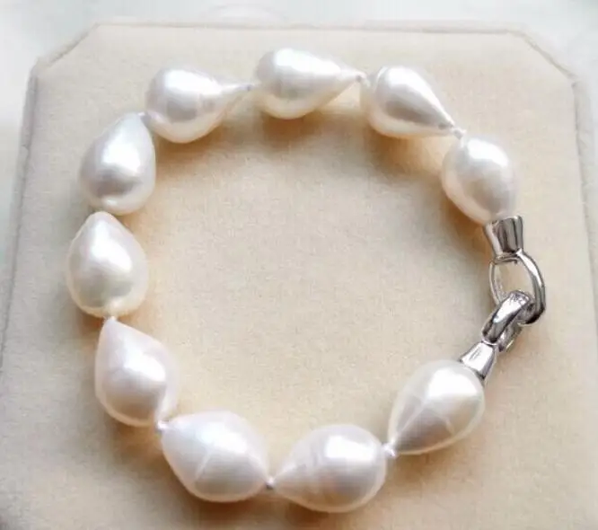 

charming south sea 13 -14mm white baroque pearl bracelet 7.5-8inch