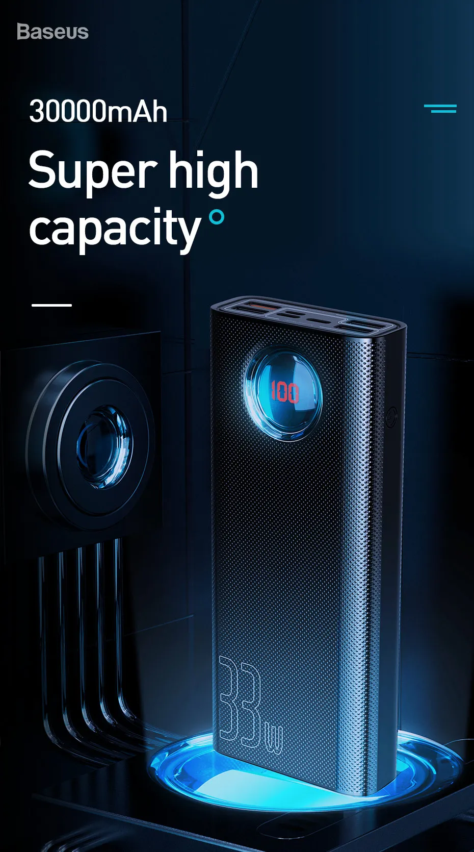 Baseus, 30000 мА/ч, зарядное устройство QC 3,0+ PD, быстрое зарядное устройство, 33 Вт, зарядное устройство для телефона, зарядное устройство для iPhone, Внешнее зарядное устройство, повербанк
