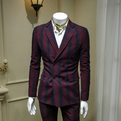 jacket XM GEEKI, мужской повседневный костюм, куртки, весенние блейзеры, облегающие мужские костюмы из двух предметов, мужской двубортный костюм в красную клетку, 365wt38 - Цвет: jacket