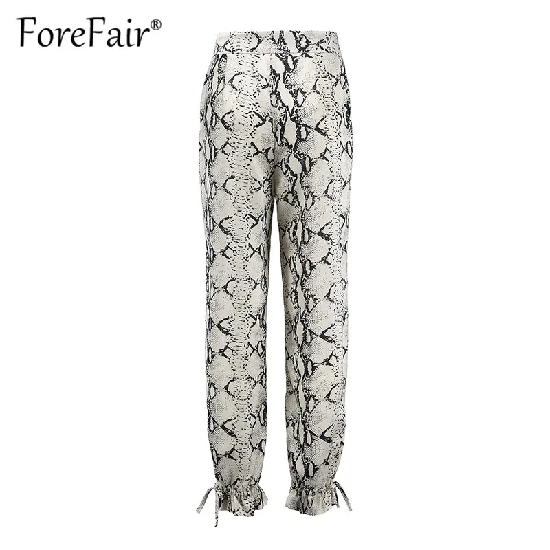 Forefair женские брюки с принтом змеи 2019 весна осень элегантные на шнурке плюс размер